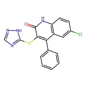 6-chloro-4-phenyl-3-(4H-1,2,4-triazol-3-ylsulfanyl)quinolin-2-ol structure