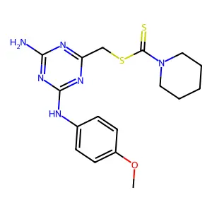 {4-amino-6-[(4-methoxyphenyl)amino]-1,3,5-triazin-2-yl}methyl piperidine-1-carbodithioate structure