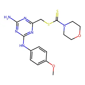{4-amino-6-[(4-methoxyphenyl)amino]-1,3,5-triazin-2-yl}methyl morpholine-4-carbodithioate structure