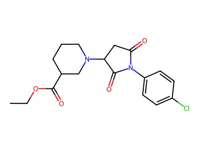 Ethyl 1-(1-(4-chlorophenyl)-2,5-dioxopyrrolidin-3-yl)piperidine-3-carboxylate structure