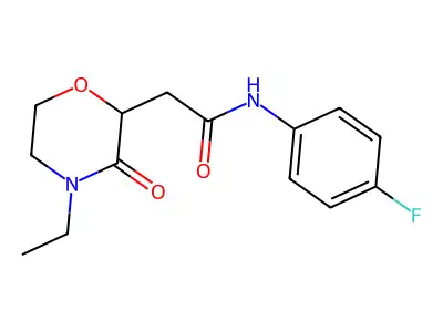 2-(4-ethyl-3-oxomorpholin-2-yl)-N-(4-fluorophenyl)acetamide structure
