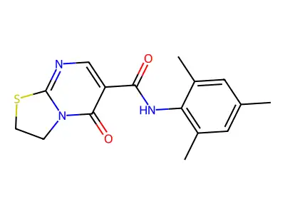 N-mesityl-5-oxo-3,5-dihydro-2H-thiazolo[3,2-a]pyrimidine-6-carboxamide structure