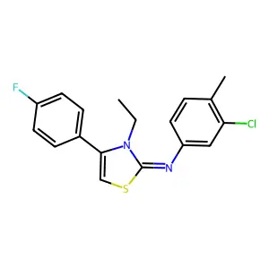 N-(3-chloro-4-methylphenyl)-3-ethyl-4-(4-fluorophenyl)-1,3-thiazol-2-imine structure