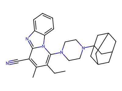 13-[4-(adamantan-1-yl)piperazin-1-yl]-12-ethyl-11-methyl-1,8-diazatricyclo[7.4.0.0^{2,7}]trideca-2(7),3,5,8,10,12-hexaene-10-carbonitrile structure