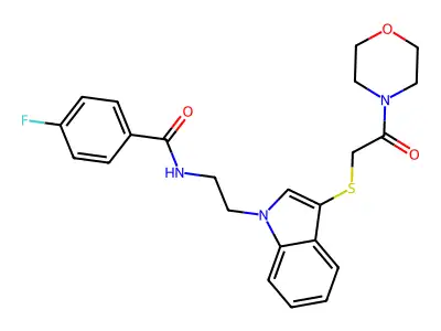 4-fluoro-N-[2-[3-(2-morpholin-4-yl-2-oxoethyl)sulfanylindol-1-yl]ethyl]benzamide structure