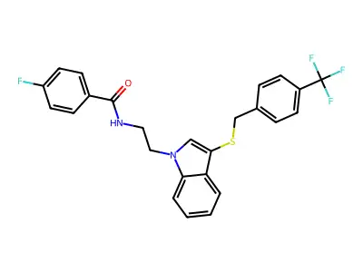 4-fluoro-N-{2-[3-({[4-(trifluoromethyl)phenyl]methyl}sulfanyl)-1H-indol-1-yl]ethyl}benzamide structure