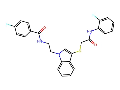 4-fluoro-N-{2-[3-({[(2-fluorophenyl)carbamoyl]methyl}sulfanyl)-1H-indol-1-yl]ethyl}benzamide structure
