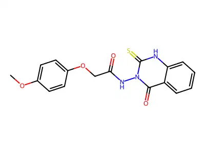 2-(4-methoxyphenoxy)-N-(4-oxo-2-sulfanylidene-1H-quinazolin-3-yl)acetamide structure
