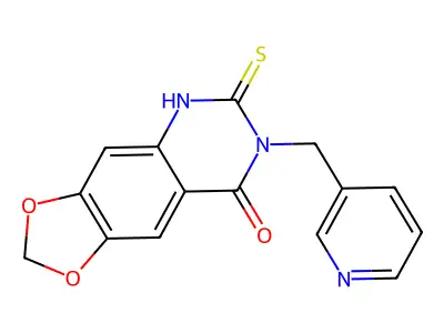 7-(pyridin-3-ylmethyl)-6-sulfanylidene-5H-[1,3]dioxolo[4,5-g]quinazolin-8-one structure