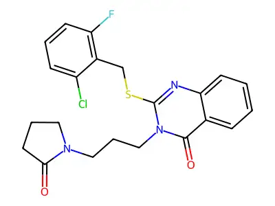 2-((2-chloro-6-fluorobenzyl)thio)-3-(3-(2-oxopyrrolidin-1-yl)propyl)quinazolin-4(3H)-one structure