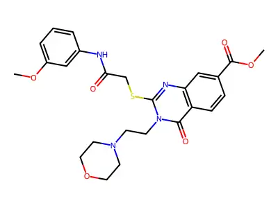 methyl 2-({[(3-methoxyphenyl)carbamoyl]methyl}sulfanyl)-3-[2-(morpholin-4-yl)ethyl]-4-oxo-3,4-dihydroquinazoline-7-carboxylate structure