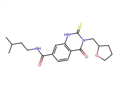 N-(3-methylbutyl)-4-oxo-3-(oxolan-2-ylmethyl)-2-sulfanylidene-1H-quinazoline-7-carboxamide structure