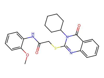 2-(3-cyclohexyl-4-oxoquinazolin-2-yl)sulfanyl-N-(2-methoxyphenyl)acetamide structure