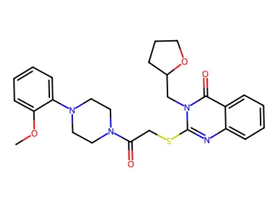 2-({2-[4-(2-methoxyphenyl)piperazin-1-yl]-2-oxoethyl}sulfanyl)-3-[(oxolan-2-yl)methyl]-3,4-dihydroquinazolin-4-one structure