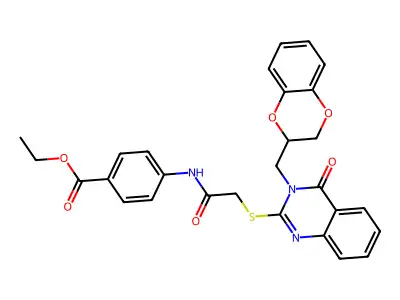 ethyl 4-(2-((3-((2,3-dihydrobenzo[b][1,4]dioxin-2-yl)methyl)-4-oxo-3,4-dihydroquinazolin-2-yl)thio)acetamido)benzoate structure