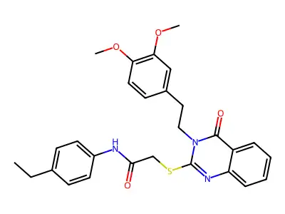 2-({3-[2-(3,4-dimethoxyphenyl)ethyl]-4-oxo-3,4-dihydroquinazolin-2-yl}sulfanyl)-N-(4-ethylphenyl)acetamide structure