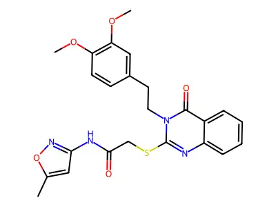 2-({3-[2-(3,4-dimethoxyphenyl)ethyl]-4-oxo-3,4-dihydroquinazolin-2-yl}sulfanyl)-N-(5-methyl-1,2-oxazol-3-yl)acetamide structure