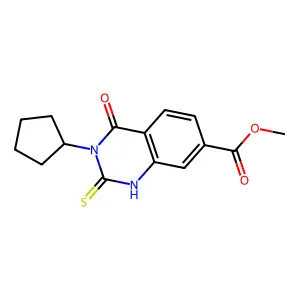 Methyl 3-cyclopentyl-4-oxo-2-thioxo-1,2,3,4-tetrahydroquinazoline-7-carboxylate structure