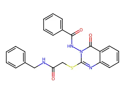 N-[2-[2-(benzylamino)-2-oxoethyl]sulfanyl-4-oxoquinazolin-3-yl]benzamide structure
