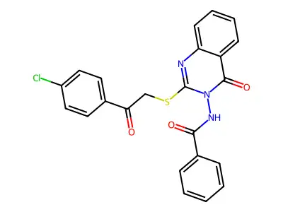 N-[2-[[2-(4-chlorophenyl)-2-oxoethyl]thio]-4-oxo-3-quinazolinyl]benzamide structure