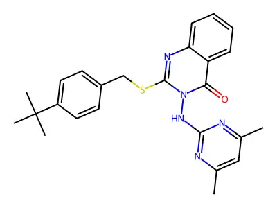 2-{[(4-tert-butylphenyl)methyl]sulfanyl}-3-[(4,6-dimethylpyrimidin-2-yl)amino]-3,4-dihydroquinazolin-4-one structure