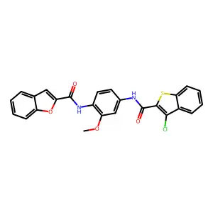 N-(4-{[(3-chloro-1-benzothien-2-yl)carbonyl]amino}-2-methoxyphenyl)-1-benzofuran-2-carboxamide structure