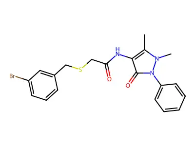 2-[(3-bromophenyl)methylsulfanyl]-N-(1,5-dimethyl-3-oxo-2-phenylpyrazol-4-yl)acetamide structure