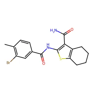 2-[(3-bromo-4-methylbenzoyl)amino]-4,5,6,7-tetrahydro-1-benzothiophene-3-carboxamide structure