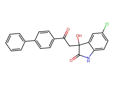 3-[2-(biphenyl-4-yl)-2-oxoethyl]-5-chloro-3-hydroxy-1,3-dihydro-2H-indol-2-one structure