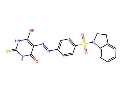 5-(2-(4-(indolin-1-ylsulfonyl)phenyl)hydrazono)-2-thioxodihydropyrimidine-4,6(1H,5H)-dione structure