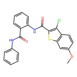 3-chloro-6-methoxy-N-[2-(phenylcarbamoyl)phenyl]-1-benzothiophene-2-carboxamide structure