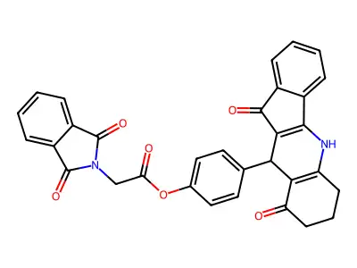 4-(9,11-dioxo-6,7,8,9,10,11-hexahydro-5H-indeno[1,2-b]quinolin-10-yl)phenyl (1,3-dioxo-1,3-dihydro-2H-isoindol-2-yl)acetate structure