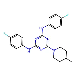 N,N'-bis(4-fluorophenyl)-6-(4-methylpiperidin-1-yl)-1,3,5-triazine-2,4-diamine structure