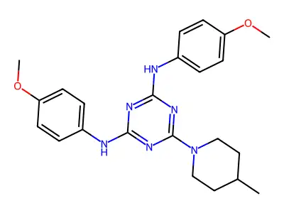 N,N'-bis(4-methoxyphenyl)-6-(4-methylpiperidin-1-yl)-1,3,5-triazine-2,4-diamine structure
