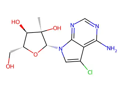 5-Chloro-7-(2-C-methyl-b-D-ribofuranosyl)-7H-pyrrolo[2,3-d]pyrimidin-4-amine structure