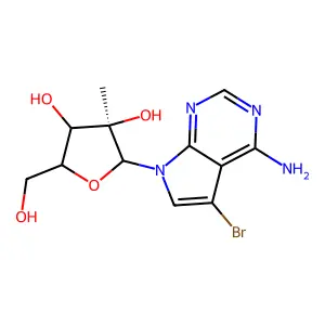 5-Bromo-7-(2-C-methyl-b-D-ribofuranosyl)-7H-pyrrolo[2,3-d]pyrimidin-4-amine structure