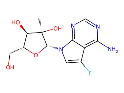 4-Amino-5-fluoro-7-(2-C-methyl-beta-D-ribofuranosyl)-7H-pyrrolo[2.3-d]pyrimidine structure