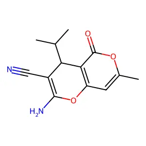 2-Amino-4-isopropyl-7-methyl-5-oxo-4H,5H-pyrano[4,3-b]pyran-3-carbonitrile structure