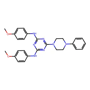 N,N'-bis(4-methoxyphenyl)-6-(4-phenylpiperazin-1-yl)-1,3,5-triazine-2,4-diamine structure
