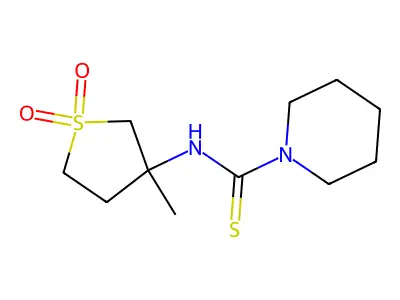 3-Methyl-3-[(piperidylthioxomethyl)amino]thiolane-1,1-dione structure