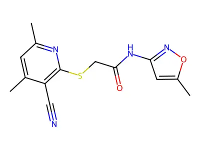 2-(3-cyano-4,6-dimethylpyridin-2-yl)sulfanyl-N-(5-methyl-1,2-oxazol-3-yl)acetamide structure