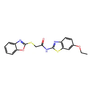 2-(1,3-benzoxazol-2-ylsulfanyl)-N-(6-ethoxy-1,3-benzothiazol-2-yl)acetamide structure