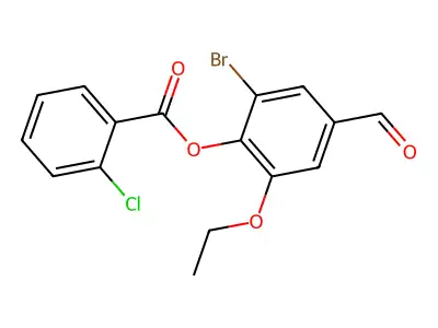 2-Bromo-6-ethoxy-4-formylphenyl 2-chlorobenzoate structure