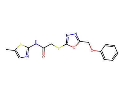 N-(5-methyl-1,3-thiazol-2-yl)-2-[[5-(phenoxymethyl)-1,3,4-oxadiazol-2-yl]sulfanyl]acetamide structure