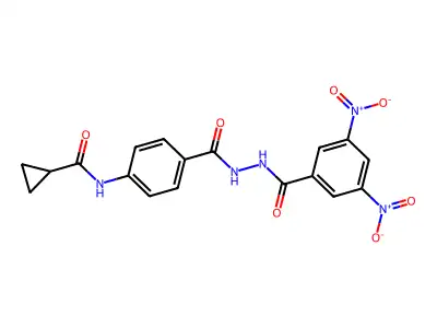 N-{4-[(2-{3,5-dinitrobenzoyl}hydrazino)carbonyl]phenyl}cyclopropanecarboxamide structure