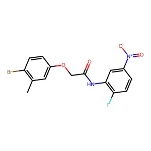 2-(4-bromo-3-methylphenoxy)-N-(2-fluoro-5-nitrophenyl)acetamide structure