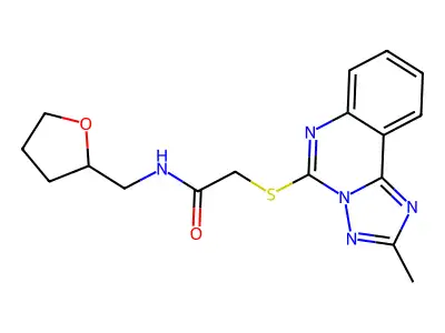2-({2-methyl-[1,2,4]triazolo[1,5-c]quinazolin-5-yl}sulfanyl)-N-[(oxolan-2-yl)methyl]acetamide structure