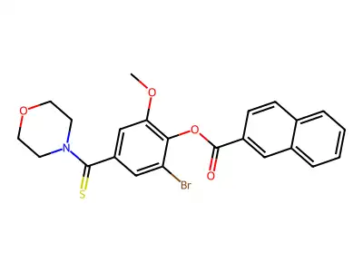 2-bromo-6-methoxy-4-(morpholin-4-ylcarbonothioyl)phenyl naphthalene-2-carboxylate structure