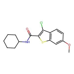 3-chloro-N-cyclohexyl-6-methoxy-1-benzothiophene-2-carboxamide structure