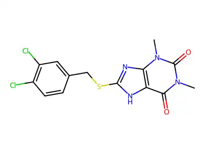 8-[(3,4-dichlorophenyl)methylsulfanyl]-1,3-dimethyl-7H-purine-2,6-dione structure